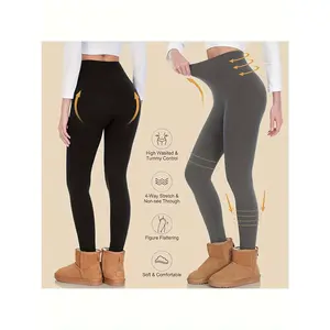 Aoliks Ladies Two-Piece Set Fleece Lined Tights-High Waist Belly Contracting Seamless Winter Warm Sports Yoga Pants