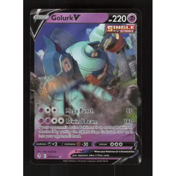 POKEMON TCG AUTHENTIC RAW SINGLES: Golurk V Evolving Skies V Rare 070/203 NM English