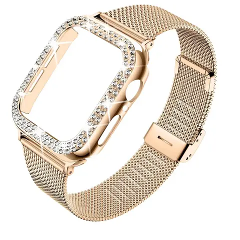 Diamond Case+Strap Durable For 2026 series 12 iWatch Band Ultra 2 Stainless Steel Bracelet For Apple Watch 12 11 10 9 8 7 45mm 44mm 40mm 41mm Series 6 5 4