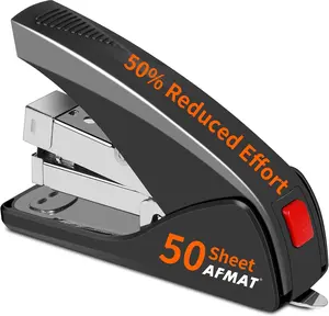 AFMAT Ergonomic Effortless Stapler – 50-Sheet Capacity, One Finger Touch Stapling, Built-In Staple Remover, Portable & Space-Saving for Home & Office