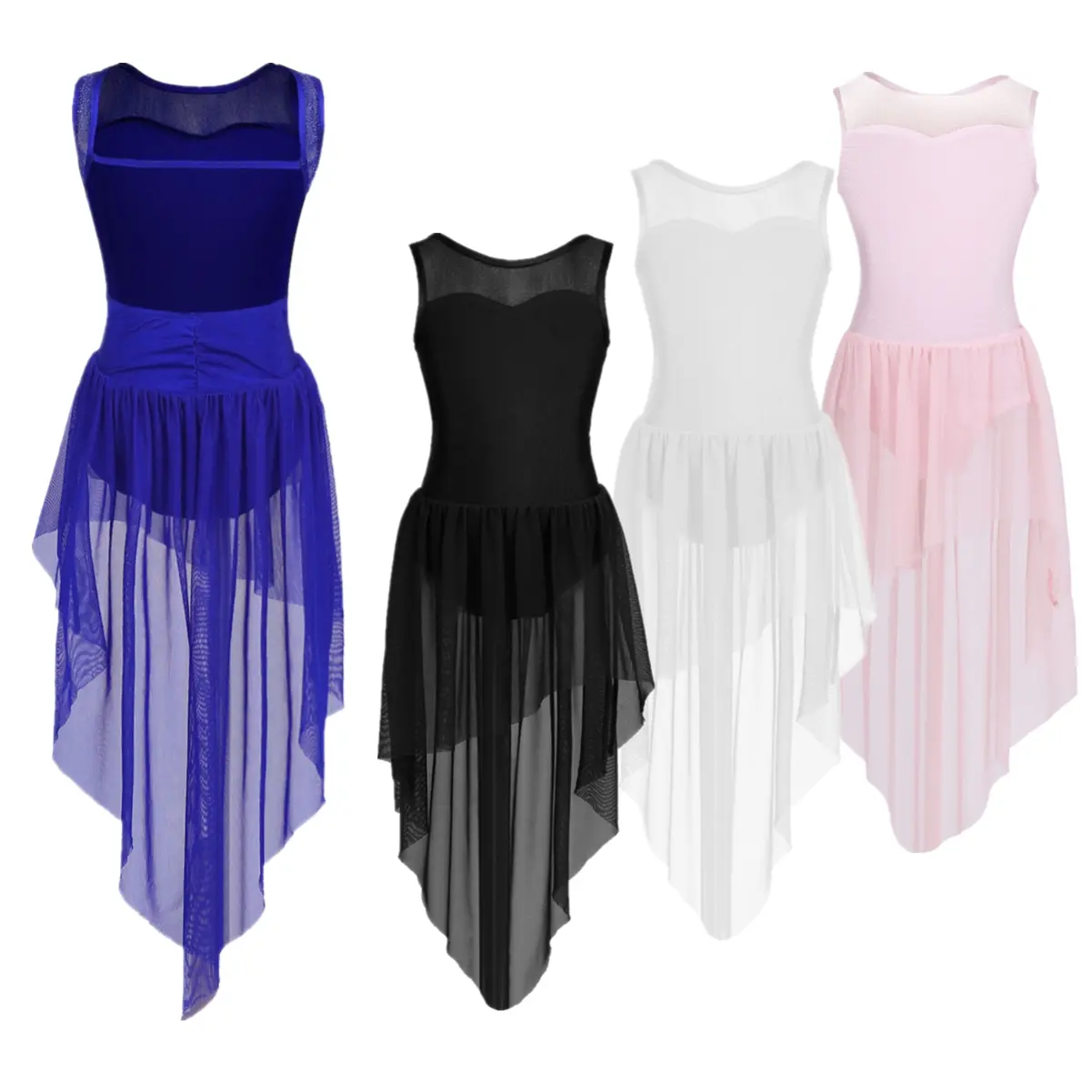 Kids Girls Sleeveless Backless High-low Ballet Dance Leotard Dress