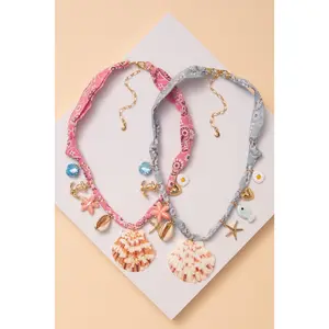 Elise Seashell Charm Scarf Necklace with Coastal Trinkets