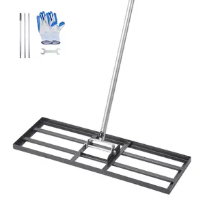 VEVOR Lawn Leveling Rake, Lawn Leveler with 83.9 in Handle, 30x10 in Ground Plate, Rust-Resistant Carbon Steel Soil Leveler, 3 Heights Adjustable, Effort Saving Lawn Leveling Tool for Yard Golf Court