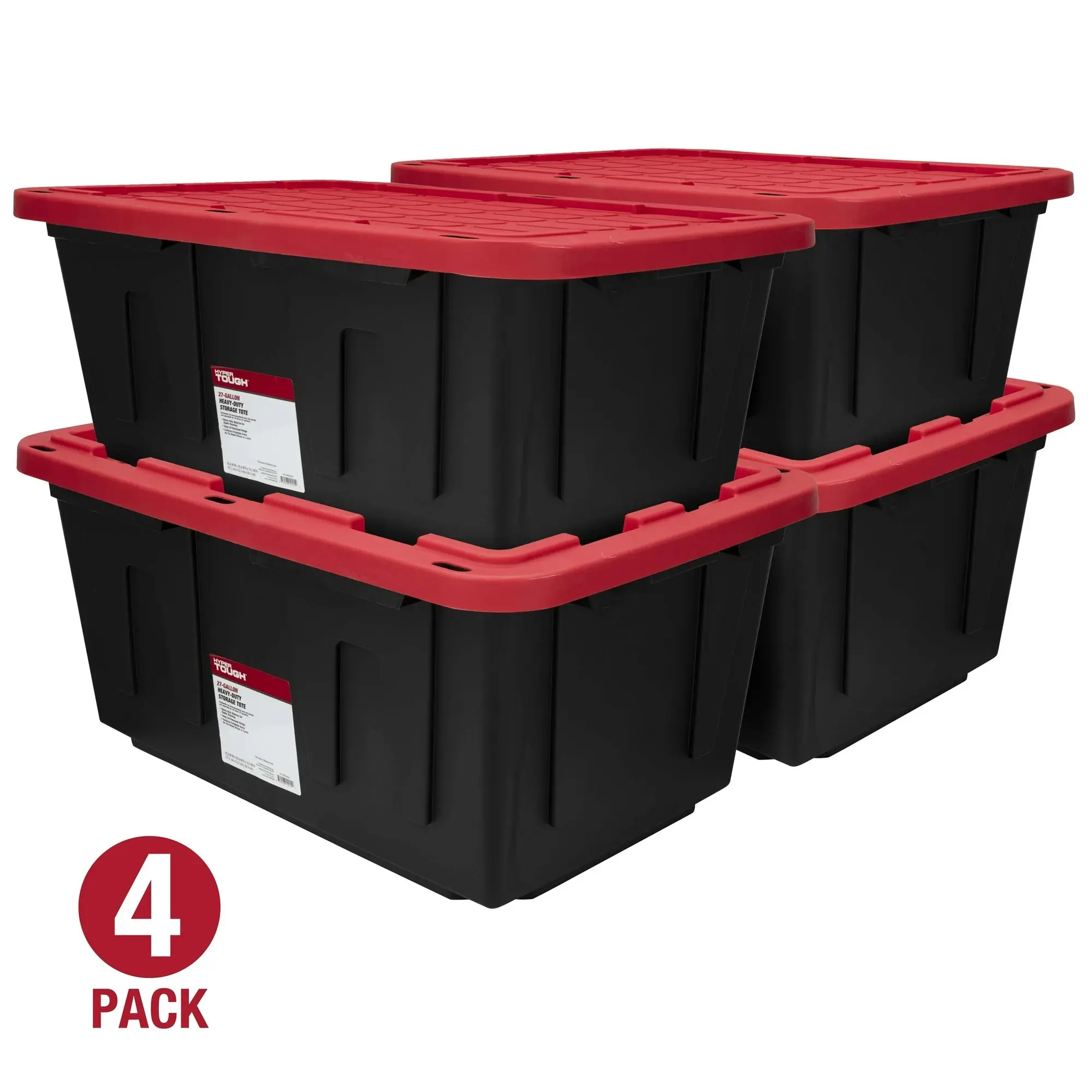 27 Gal Heavy-Duty Plastic Storage Bin with Snap Lid - Black Base, Red Lid, Home Organizer Container for Home Supplies