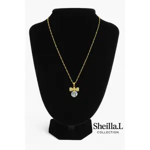 18k Gold Crystal Pendant Bow Necklace