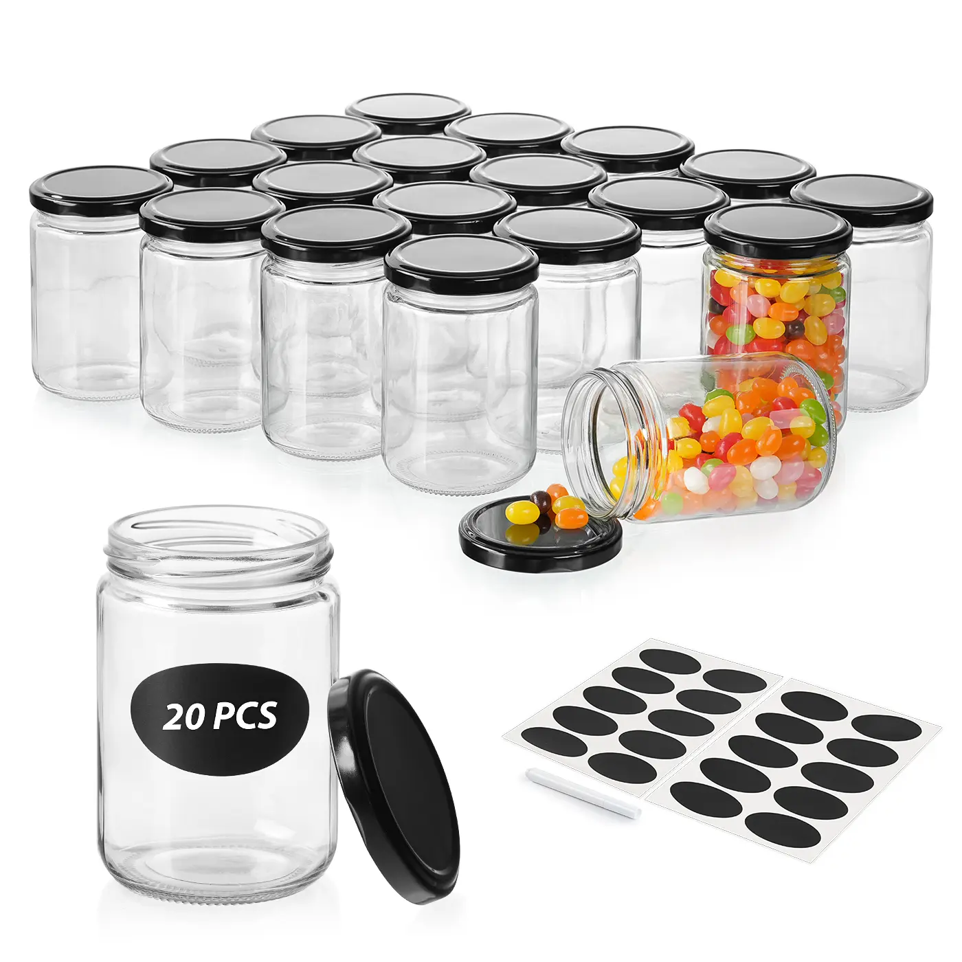 20 Pcs Empty Candle Jars for Making Candle, 12oz Glass Jars with Lids, Mason Canning Jars for Spice, Jam, Liquid, Baby Food Storage, Meal Prep, Craft, DIY Gift, Sample Container, Dishwasher Safe