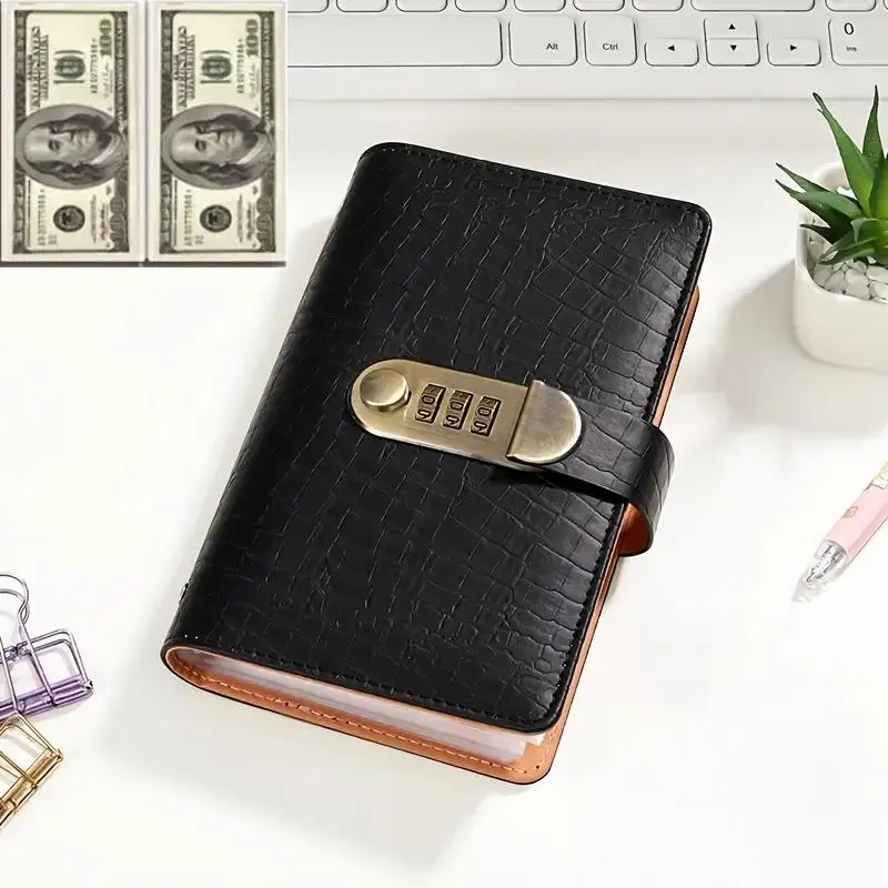 A6 Savings Notebook with Lock, 1 Count Small Cash & Finance Notebook, Savings Challenge Planner for Storing Money and Important Information, Savings Tracker Organizer