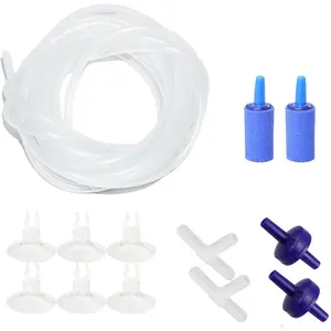 14Feet Aquarium Airline Tubing, Standard 3/16" Tubing, Air Pump Accessories, with Air Stones, Check Valves, Suction Cups and Connectors (Clear)