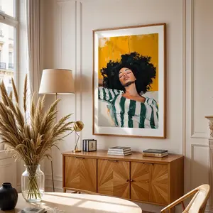 Afro Woman Print Black Woman Wall Art Minimalist African American Boho Office Decor, Unframed
