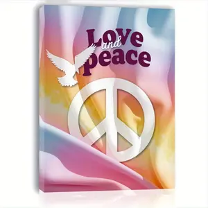 A Wooden Frame Canvas Painting - 'Love and Peace', White Dove and Peace Symbol, Vivid Abstract Background, Suitable for Living Room, Bedroom, Kitchen Wall Art, Ideal Gift, 11.8x 15.7inch , Indoor Wall Decoration, Wall Art Decoration| Majestic Wall Decorat