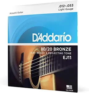 Acoustic Guitar Strings, 80/20 Bronze, EJ11, Light Gauge 12-53, 6-String Set, Pack of 1
