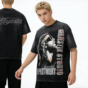 Vintage Red MAJESTIK T-Shirt Men's Football Bear Graphic Rhinestone Streetwear Hip Hop Casual Short Sleeve Trendy Fashion Tee