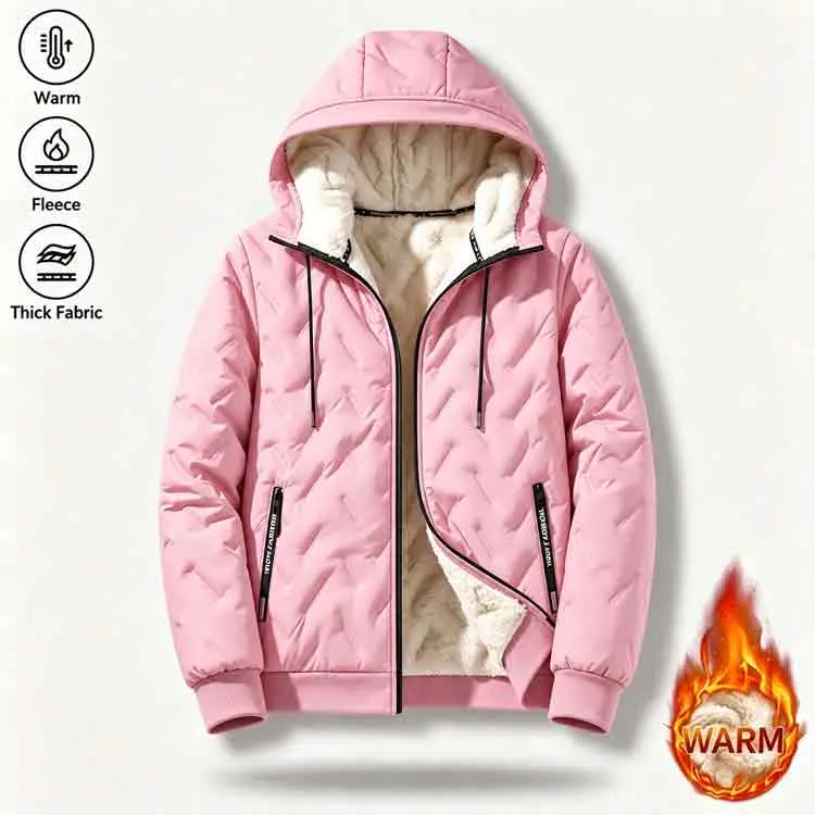 New autumn/winter unisex hooded jacket with diamond embossing, thick lining for warmth, suitable for outdoor activities and commuting, cold-weather winter outerwear