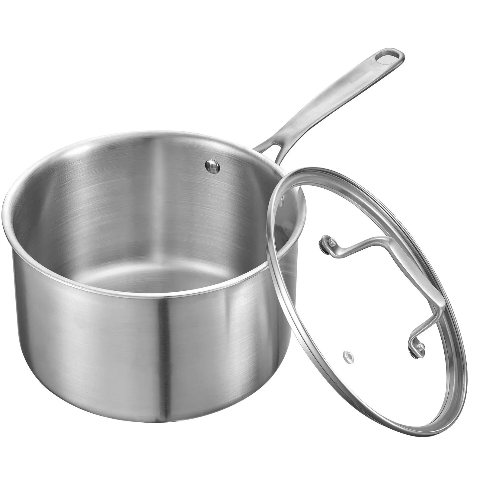 4 Quart Stainless Steel Saucepan With Glass Lid, Ergonomic Handle, Heavy Bottom Design, Induction Compatible, Oven Safe To 500°F, Dishwasher Safe, Durable 18/10 Stainless Steel Pot For Sauces, Simmering, Boiling, And Stews