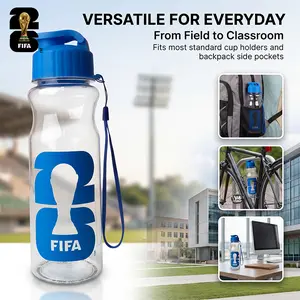 FIFA World Cup 2026 Sports Water Bottle, 550ml Clear Plastic Drinking Bottle with Leakproof Flip-Cap & Lanyard, BPA-Free Food-Grade Eco-Friendly Gym Bottle for Soccer Fans, Travel, Running