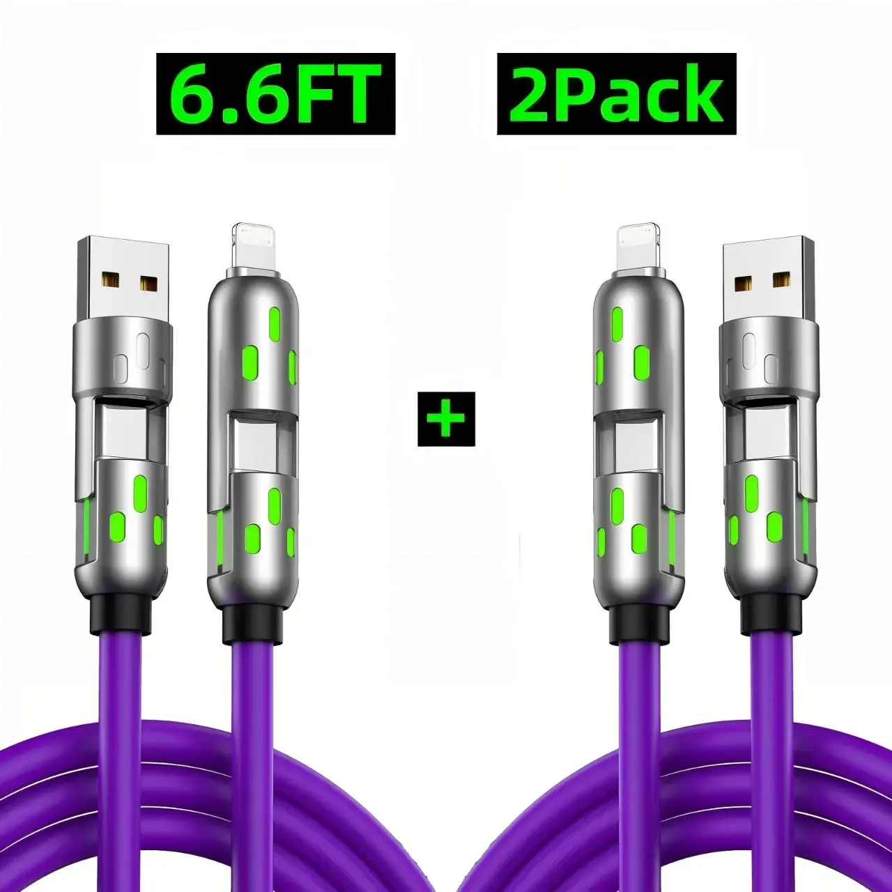 [Buy 1 get 1 free]-6.6FT 4-in-1 USB-C Cable, PD FastCharging, Data Sync, EXAVON USB-A, Type-C, Lightning,Aluminum, Compatible