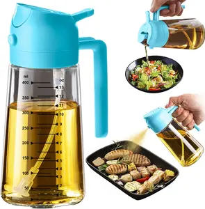 TrendPlain 16Oz/470Ml Glass Olive Oil Sprayer, 2-in-1 Spray/Pour Dual Nozzle Kitchen Utensils, Sealed Freshness Glass Construction Oil Dispenser for Air Fryer, Salad