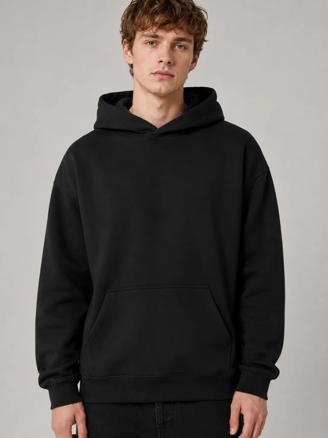 Men's Black Oversized Casual Pullover Hoodie - Basic Plain Longsleeves Sweatshirt for Everyday Loungewear, Halloween, Thanksgiving, Valentine's Day, Easter, Valentines Day