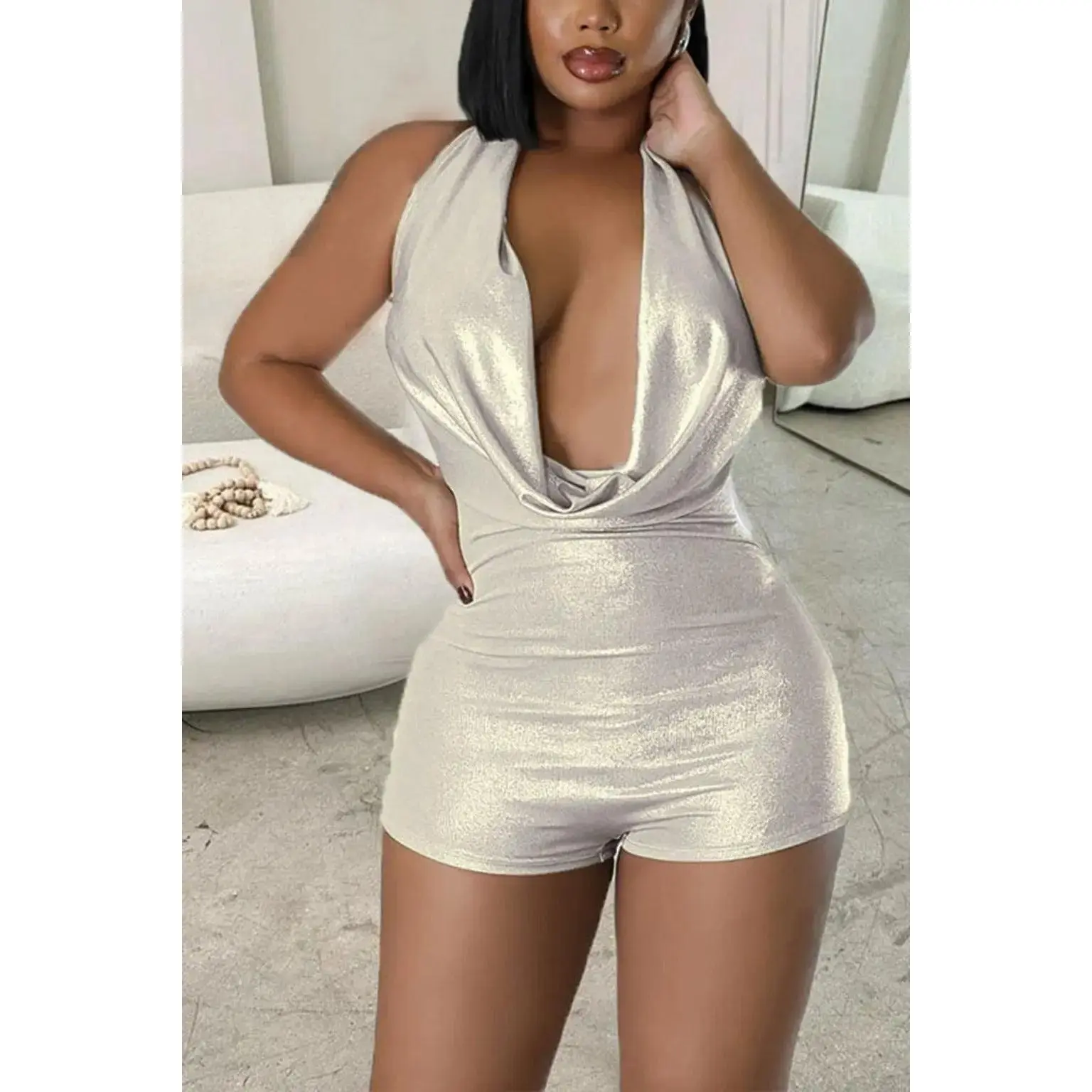 Silver Glitter Halter Romper