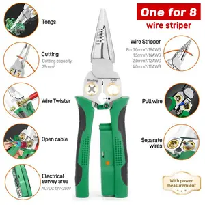 8-in-1 Multi-Function Pliers, Heavy Duty High Carbon Steel Electrician Tool with Wire Stripper, Cutter & Crimping for Home Repair, DIY Projects & Professional Use