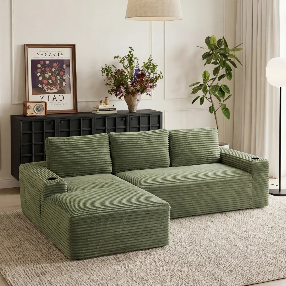 Sturdy Durable L-Shape Modular Sectional Sofa (104.3x65.3x34.6in, 119.3lbs) - Comfy Cloud Deep-Seat Boneless Couch with Cup Holders, Extendable U-Shape Convertible, No Assembly Required for Living Room Relaxation