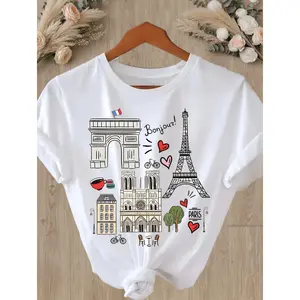 Regular Short-Sleeve T-Shirt Featuring Famous Landmarks in France