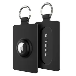 2-Pack Tesla Key Card Holder with Airtag Slot, Soft Silicone Key Case for Model 3 Y S Cybertruck, Includes Key Chain Ring