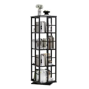 Garvee 360° Rotating Bookshelf Tower,54'' Tall Freestanding Office Bookshelf Tower,with Rails,for Bedroom, Living Room, Office, Study,Black