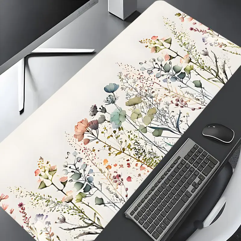 Watercolor Wildflower Design Large Gaming Mouse Pad, Stylish Desk Protector, Desk Decor with Non-Slip Rubber, Multi-Size for Laptop, Desktop & Home Office Use, Office Desk Accessories