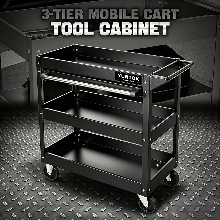 3 Tier Rolling Tool Cart with Drawers, 330 LBS Capacity Mechanic Tool Cart on Wheels, Heavy Duty Utility Cart with Pegboard, Metal Work Cart for Garage and Repair Shop, Matte Black