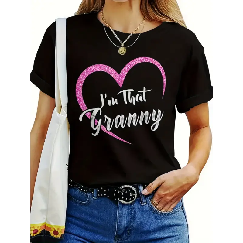 [100% Cotton] I'M That Granny Graphic Tee Stylish Round Neck TShirt , Casual Short Sleeve Top For SpringSummer, Perfect Senior Citizens' Day Gift For, Casual Wear Trendy Casual Styl T-Shirt For Men And Women