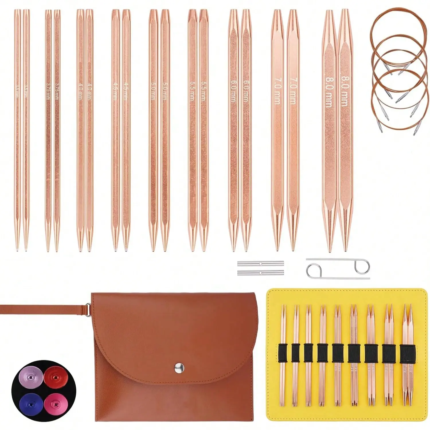 Circular Knitting Needles Set with Case,9 Pairs Interchangeable Knitting Needles of Aluminum Cubic Circular Needle,Square Circular Needles(3.5mm-8mm)