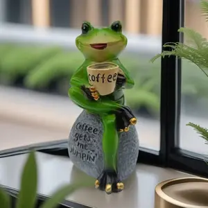 Garden Villa Yard Lawn Decor, Outdoor American Style Frog Drinking Coffee Statue, Resin Animal Figurine, Indoor Outdoor Decoration Gift, Garden Accessories, Exterior Decorative Statues