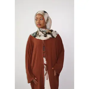 Women's Sahar Ribbon-Tied Open Front Abaya - Loose Long Sleeve Modest Muslim Outfit with Adjustable Tie, Breathable Fabric for Autumn Modesty Wear, Modest Muslim Outfits