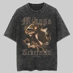 Anime Attack on Titan Mikasa Graphic Tee | Retro Washed Oversized Streetwear T-Shirt | Premium Vintage Anime Shirt, Perfect Gift for Otaku & Manga Fans REL