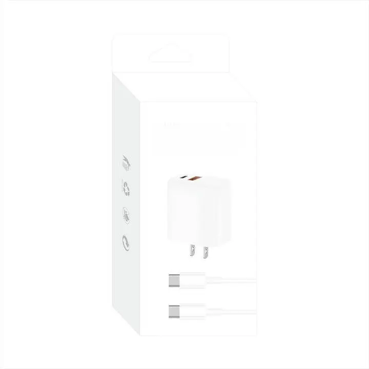 MW8183 18W PD USB Wall Plug Combo with Type-C to Type-C Cable for Rapid Charging Universal Compatibility and Efficient Power Delivery