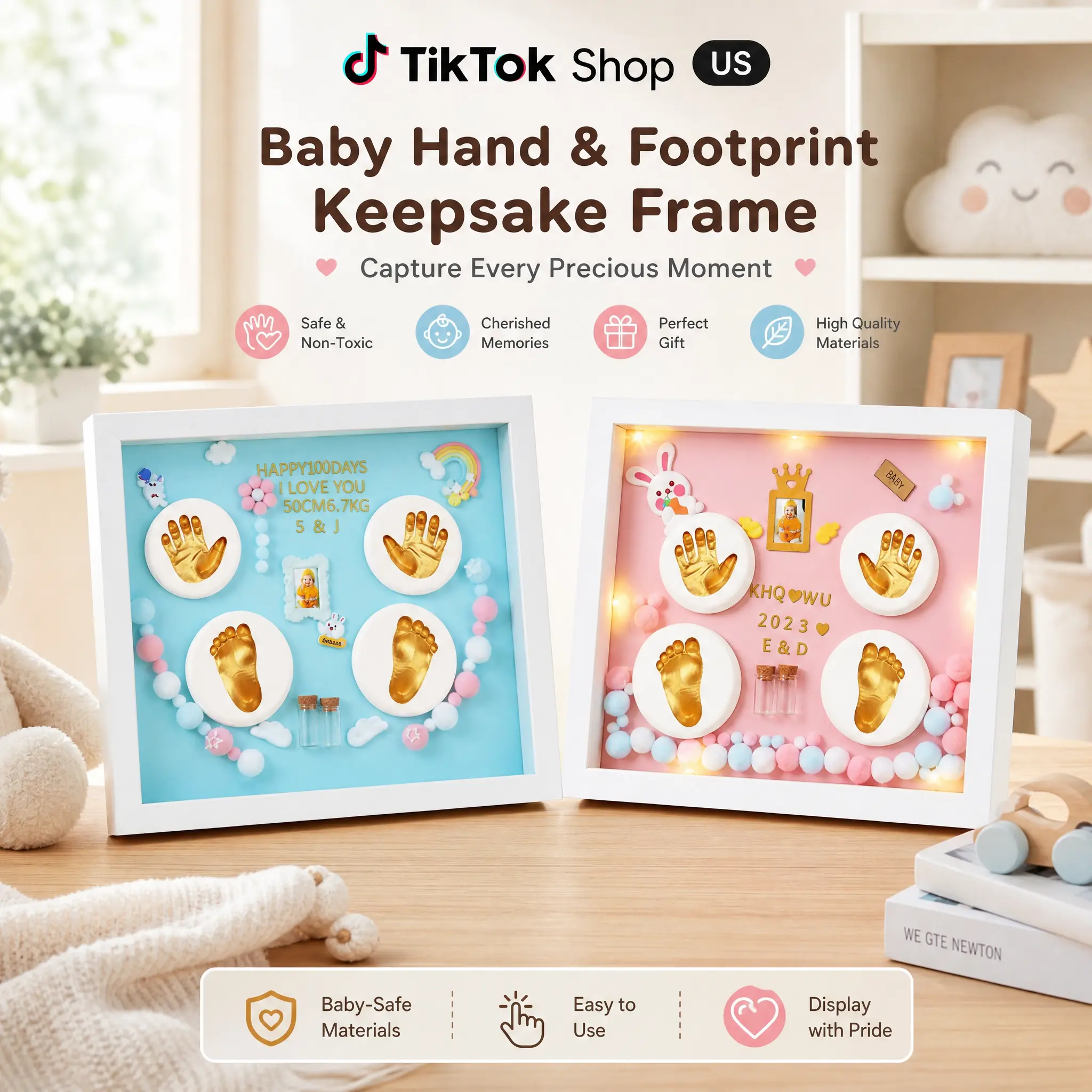 Magical LED Baby Handprint & Footprint Keepsake Kit | DIY Newborn Shadow Box Frame | Perfect Baby Shower Gift