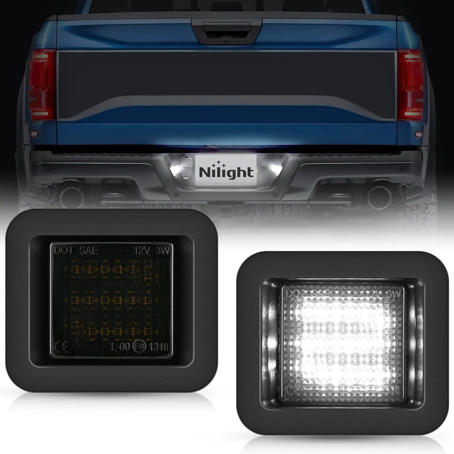 Nilight LED Car License Plate Lights - Compatible with 2015-2019, 2020 Ford F150 Raptor, Smoke Lens, Black Housing, 6000K White, 2PCS Waterproof Kit, Led Car Lights