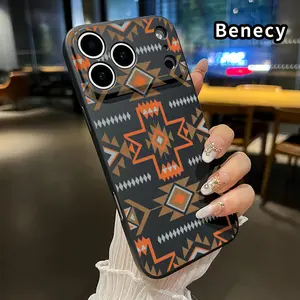 Straight Edge Phone Case for iPhone 17 15 16 14 Pro Max 13 12 11 XR XS Plus Air E  Tribal Geometric Harmony Pattern Anti-Scratch Shockproof TPU Bumper Drop-proof Cover Cellphone Protective