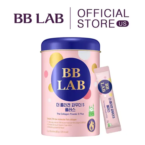 [BB LAB] Collagen Powder S Plus Halal, Low Molecular Korean Collagen Powder Stick Supplement, Marine, Fish Collagen Peptides, Vitamin C, Glycine, Fast Absorption, Grapefruit Flavor (2g x 30 sticks)