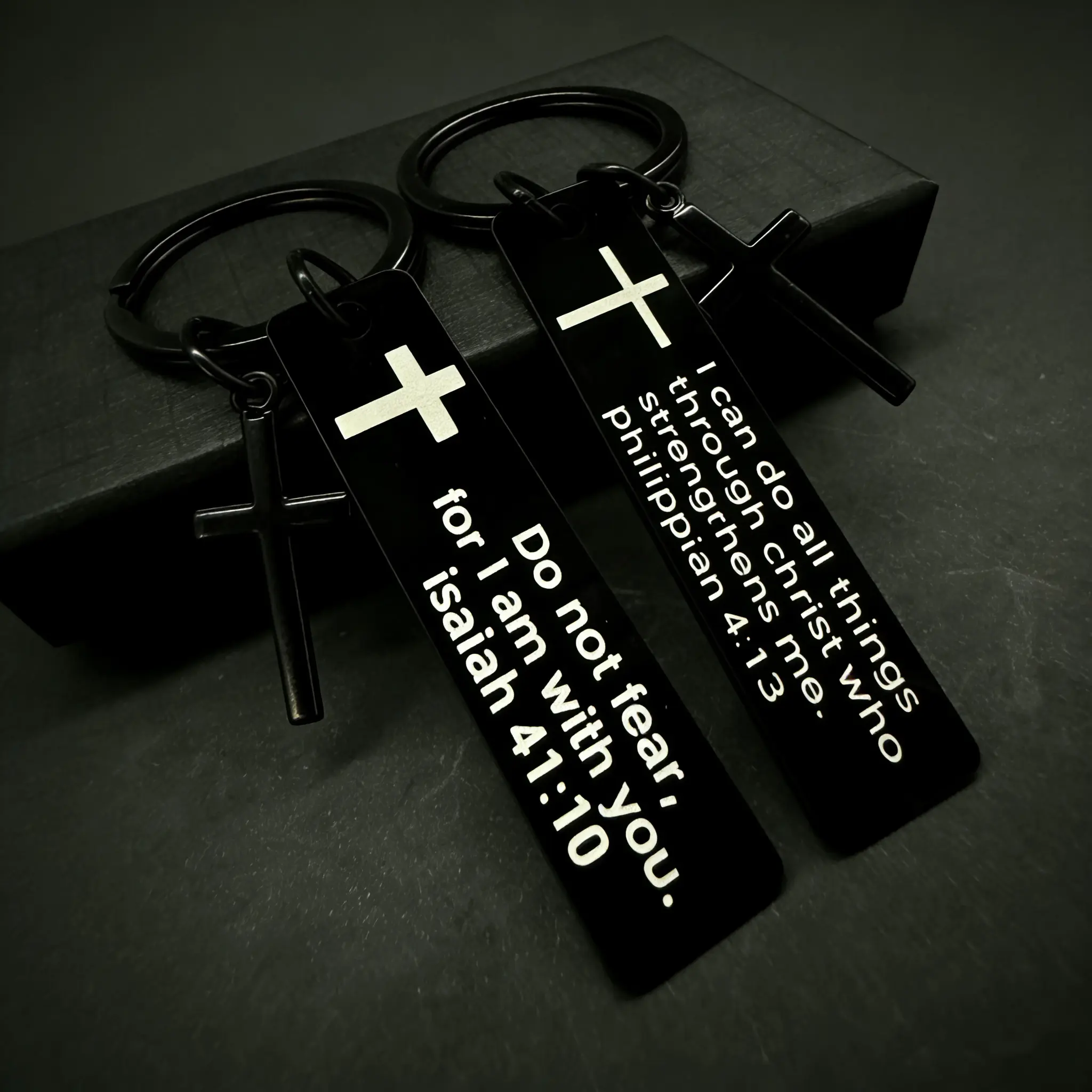 Classic Elegant Stainless Steel Christian Bible Verse Keychain with Cross Charm - Engraved Letters of Isaiah 41:10 & Philippians Verses, Religious Baptism Gift for Christianity, Inspiration, Birthday