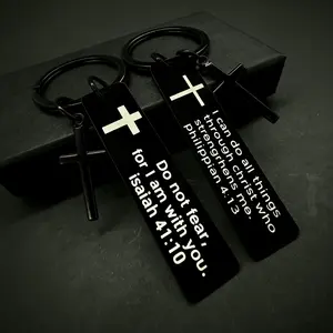 2026 HOLDNEAR Inspirational Quote Personalized Pattern stainless steel Bible Verse Pendant with Cross Keychain Meaningful Comfort Sacred Symbolism philippian  Christian Accessory Perfect Gift for Friends, Boyfriend, Father, and Couples