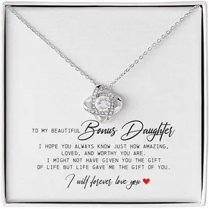 To My Beautiful Bonus Daughter, Love Knot Necklace, Bonus Daughter Gifts, Adopted Daughter Necklace From Unbiological Mom, Step Daughter Gifts From Stepdad, To My Stepdaughter Necklace, Best Birthday Christmas Graduation Gift Idea