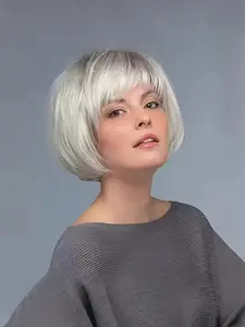 Elegant Women's Fashion to Silver Gradient, Full Coverage with Bangs, Heat Resistant Synthetic Hair for Daily Wear, Synthetic Material Wigs