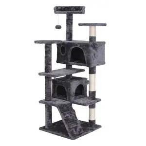 ZENY 55" Dark Gray Plush Multi-Level Cat Tree Tower with Anti-Tip Base, Spacious Cat Condo, Sisal Scratching Posts, Vertical Scratcher, Scratcher Board for Kitties