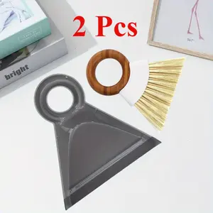 2 Pcs Mini Compact Brush & Dustpan Set, Portable Handheld Broom for Quick Cleanups, Ideal for Home, Bathroom, Kitchen Countertops. Bamboo Hand Broom & Small Crumb Sweeper, White