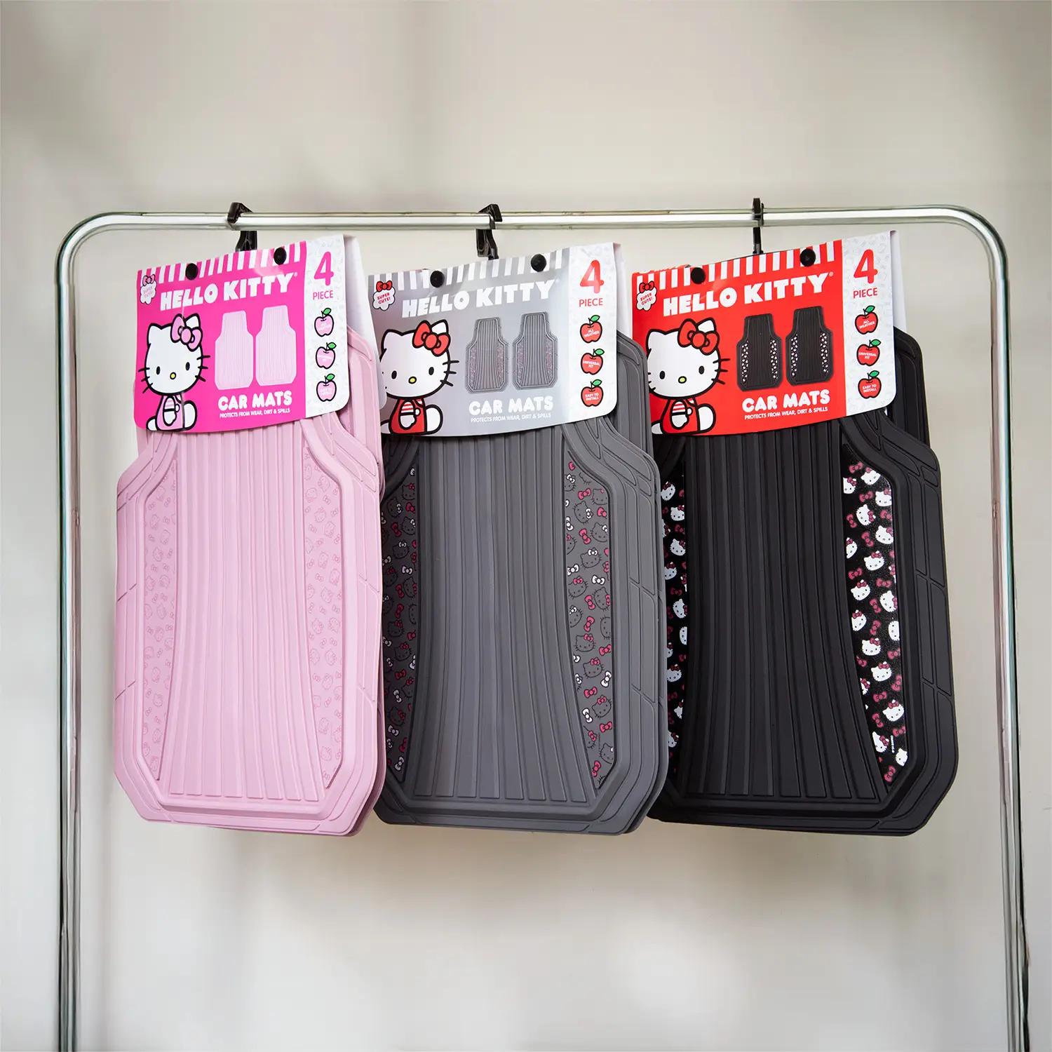 Hello Kitty Trimmable Rubber Car Floor Mats - 4 Piece Set Front & Rear Universal Fit