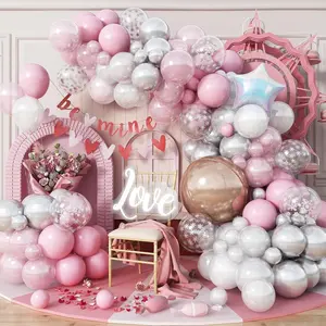 Pink And Silver Balloon Arch Kit, 120 Pcs White Valentines Balloons With 4D Rose Gold Iridescent Snowflake Balloons For Winter Wonderland Girls Princess Birthday Decor