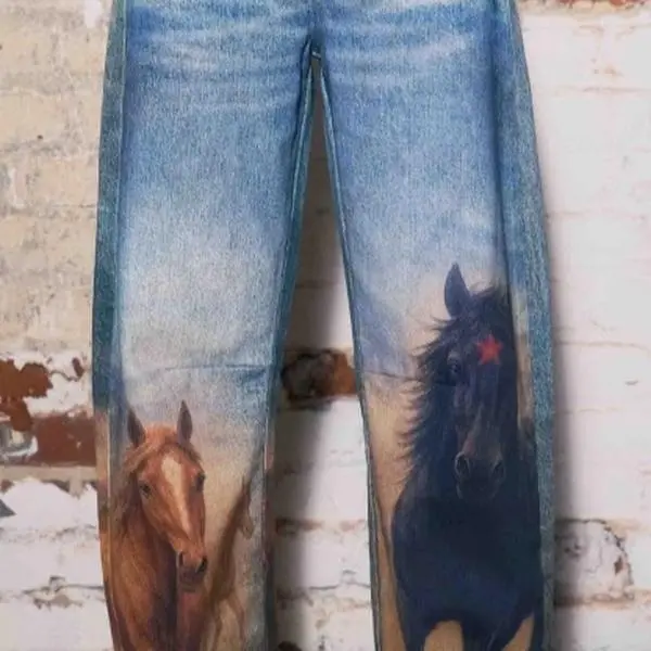 Horse Print Barrel Jeans Horse Print Barrel Jeans