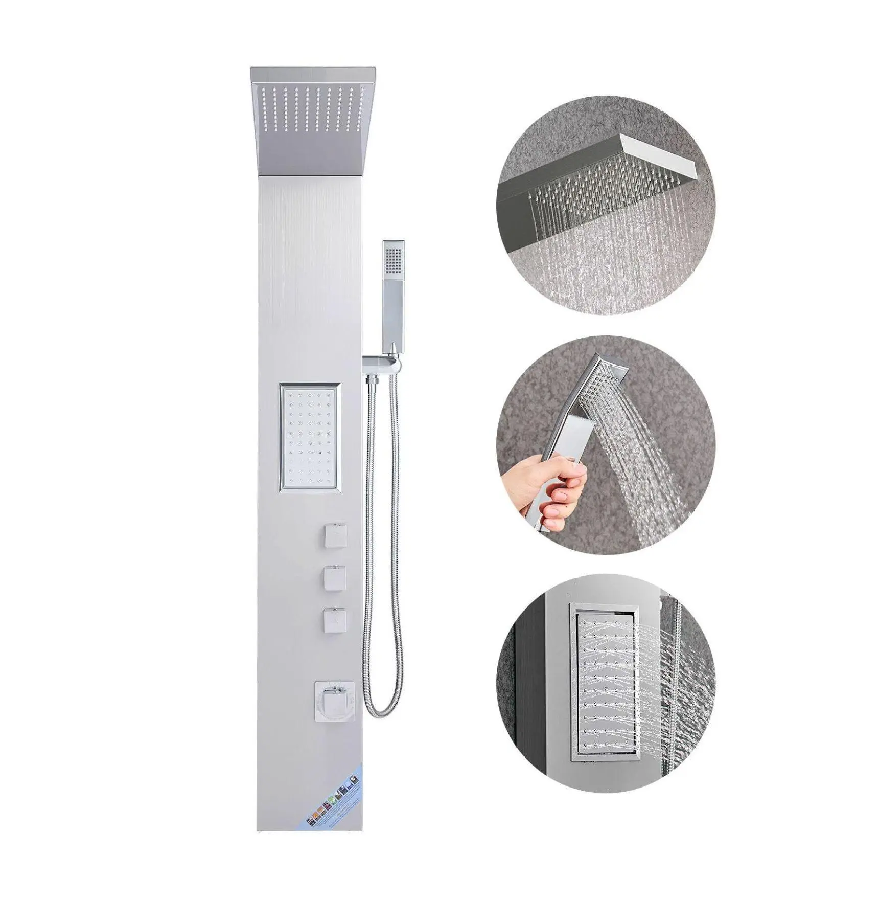 Shower Panel System 53 Inch, Stainless Steel Shower Tower, 3 Function Rainfall Shower Head with Body Jets & Handheld Shower Default